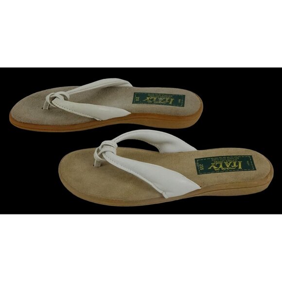 Vintage Leather Flip Flops Womens Size 6.5 Made in Italy Sandals White Leather W - Picture 4 of 7